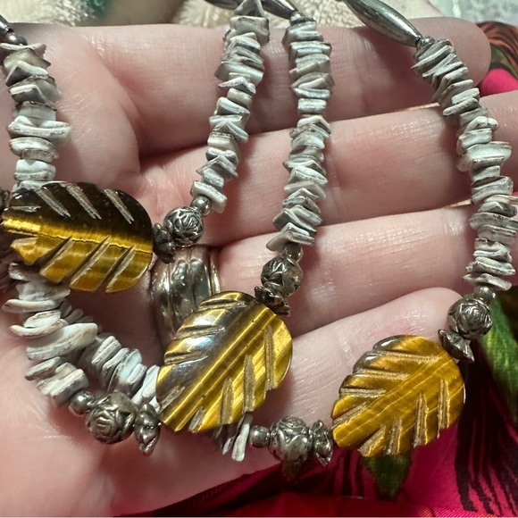 Natural Carved Tigers Eye Necklace Three Strands 925 Sterling Silver Clasp Boho - Picture 2 of 11
